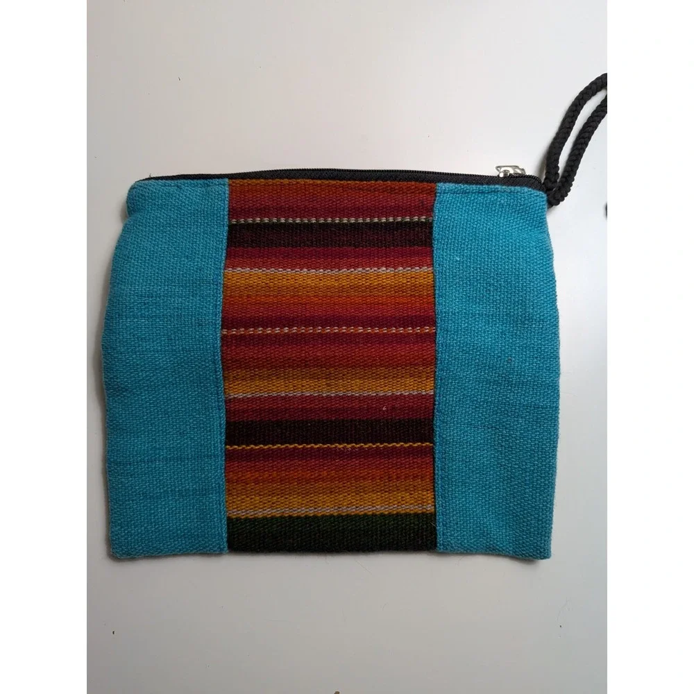 Woven Striped Jewelry Makeup Travel Pouch Set of 3 Wristlet Catchall Bolivia